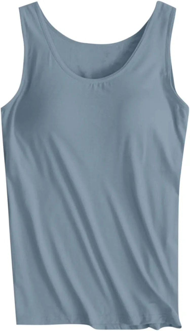 Tank Tops for Women with Built in Bras Plus Size Sports Padded Bras Summer Workout Camis Sleeveless Under Clothes
