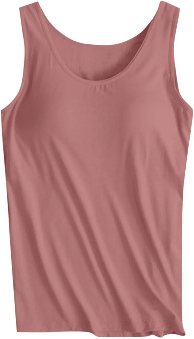 Tank Tops for Women with Built in Bras Plus Size Sports Padded Bras Summer Workout Camis Sleeveless Under Clothes