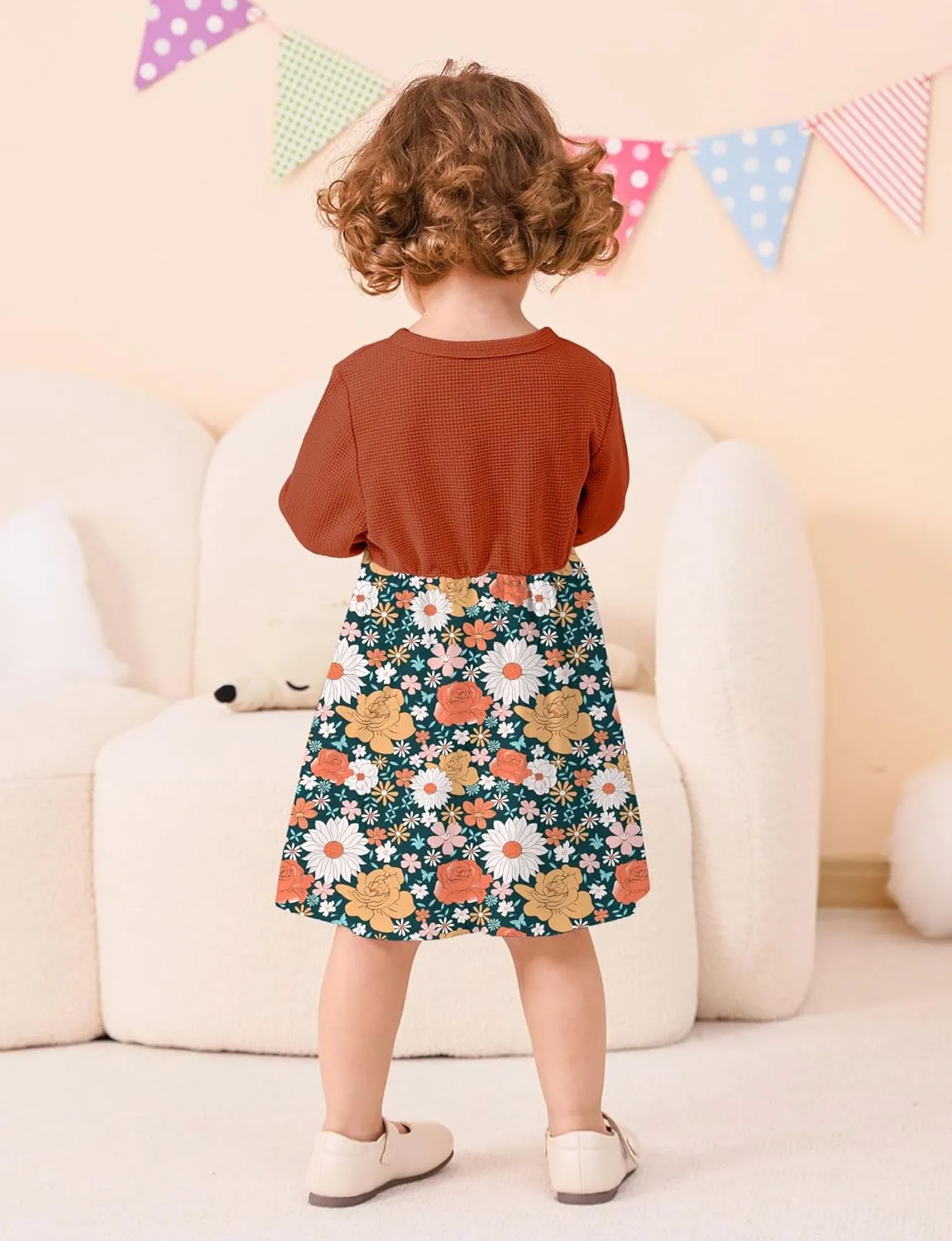 Toddler Girl Dresses 1-5T Faux Two-Piece Bowknot Cardigan Dress with Hairband
