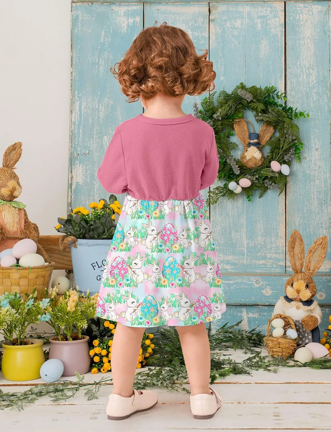 Toddler Girl Dresses 1-5T Faux Two-Piece Bowknot Cardigan Dress with Hairband