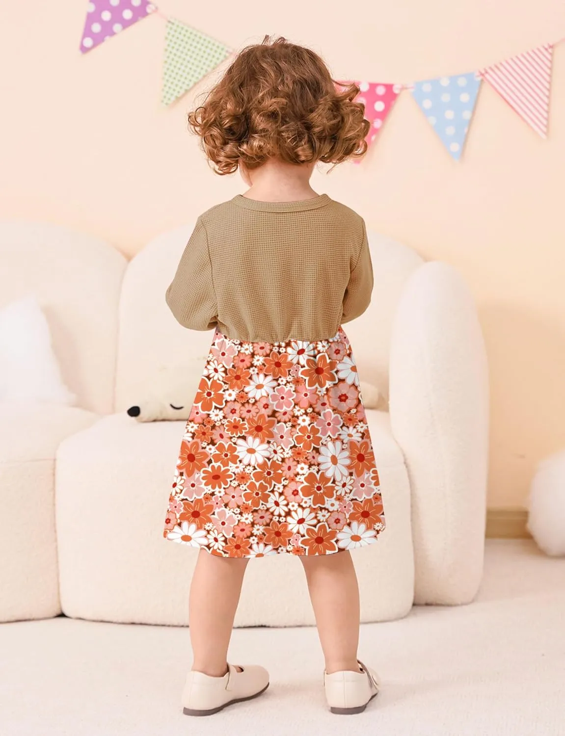 Toddler Girl Dresses 1-5T Faux Two-Piece Bowknot Cardigan Dress with Hairband