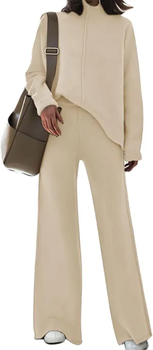 TOLENY Women's 2 Piece Lounge Sets Pullover Sweater and Wide Leg Pants Tracksuit Outfits