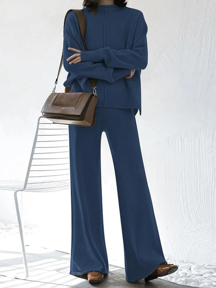 TOLENY Women's 2 Piece Lounge Sets Pullover Sweater and Wide Leg Pants Tracksuit Outfits