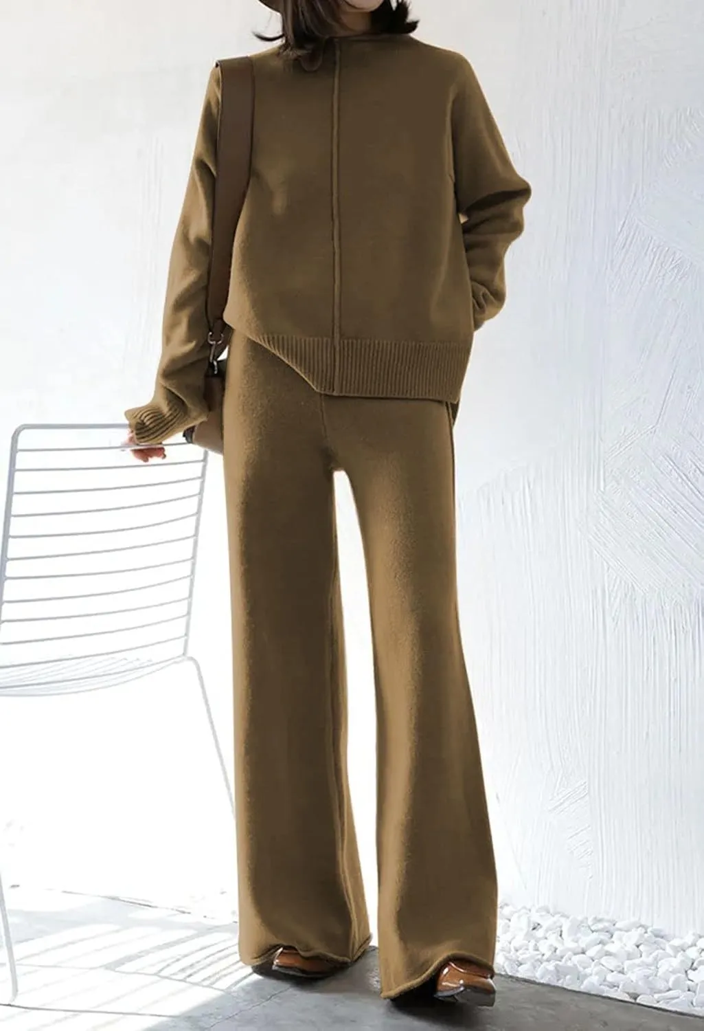 TOLENY Women's 2 Piece Lounge Sets Pullover Sweater and Wide Leg Pants Tracksuit Outfits
