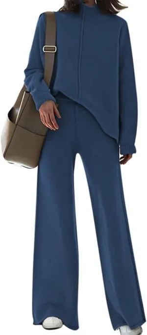 TOLENY Women's 2 Piece Lounge Sets Pullover Sweater and Wide Leg Pants Tracksuit Outfits