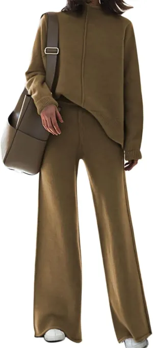 TOLENY Women's 2 Piece Lounge Sets Pullover Sweater and Wide Leg Pants Tracksuit Outfits