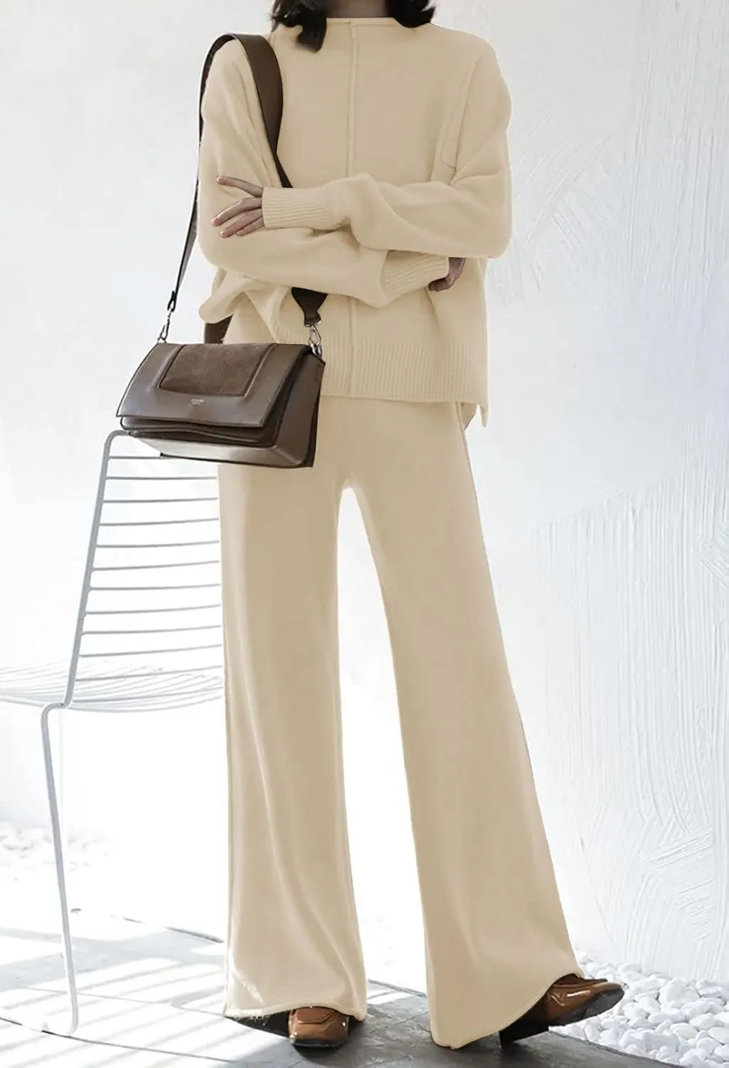 TOLENY Women's 2 Piece Lounge Sets Pullover Sweater and Wide Leg Pants Tracksuit Outfits