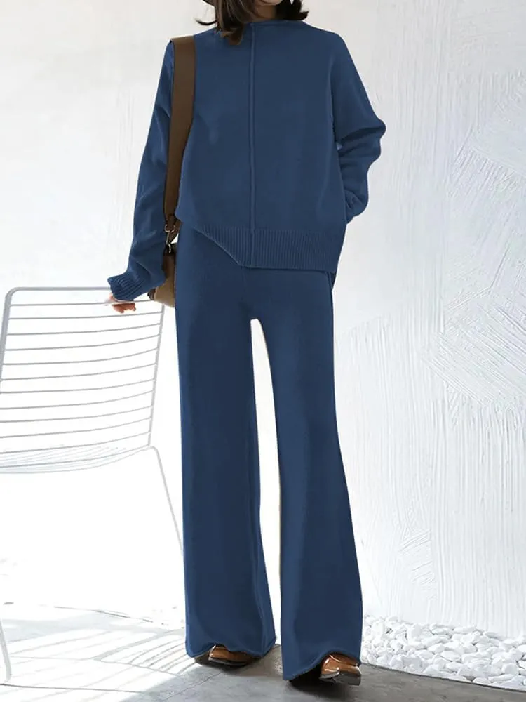 TOLENY Women's 2 Piece Lounge Sets Pullover Sweater and Wide Leg Pants Tracksuit Outfits