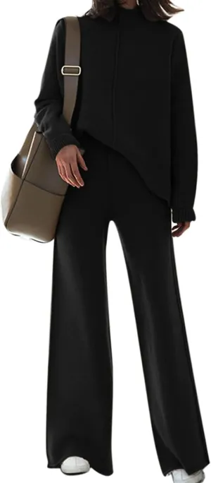 TOLENY Women's 2 Piece Lounge Sets Pullover Sweater and Wide Leg Pants Tracksuit Outfits