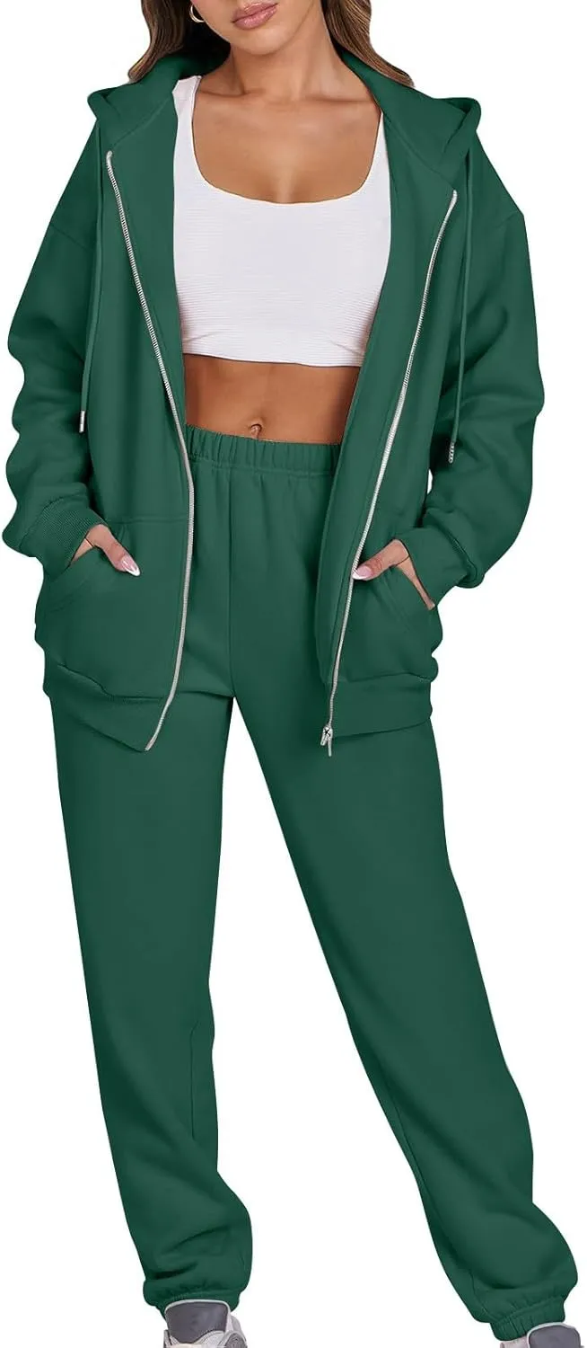 Track Suits for Women Set 2 Piece Sweatsuit Fleece Lined Lounge Set Zip Up Sweatshirt and Sweatpants Casual Outfit