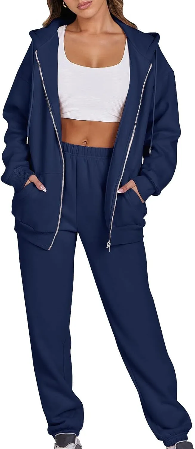 Track Suits for Women Set 2 Piece Sweatsuit Fleece Lined Lounge Set Zip Up Sweatshirt and Sweatpants Casual Outfit