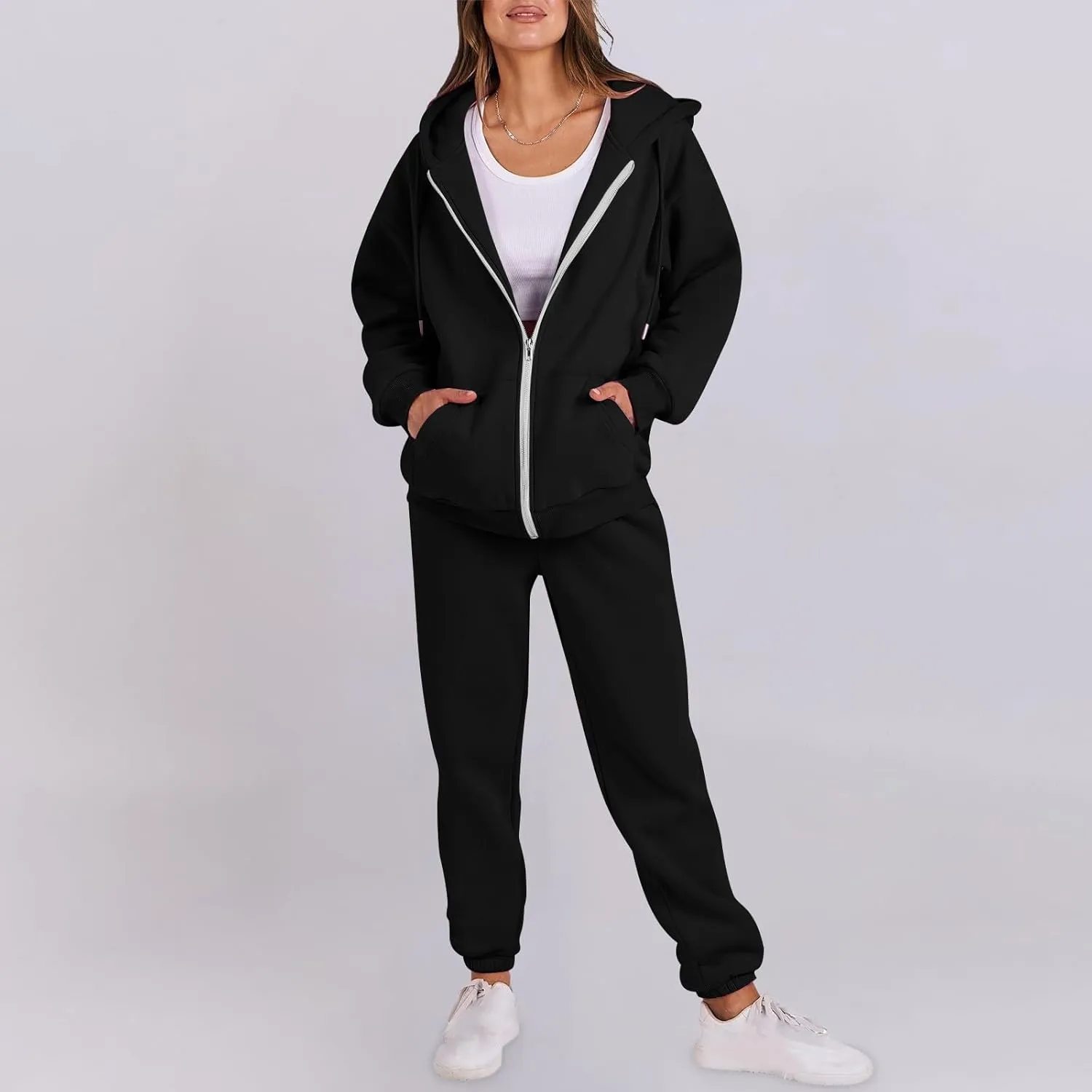 Track Suits for Women Set 2 Piece Sweatsuit Fleece Lined Lounge Set Zip Up Sweatshirt and Sweatpants Casual Outfit