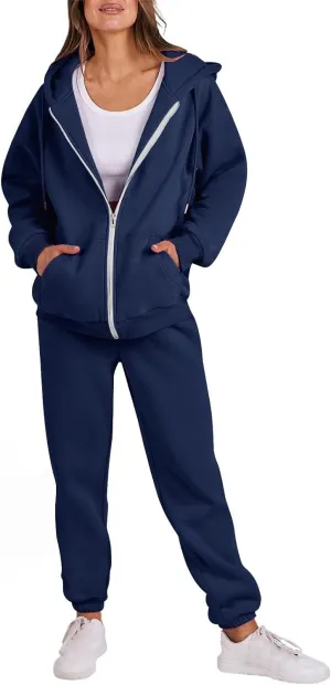 Track Suits for Women Set 2 Piece Sweatsuit Fleece Lined Lounge Set Zip Up Sweatshirt and Sweatpants Casual Outfit