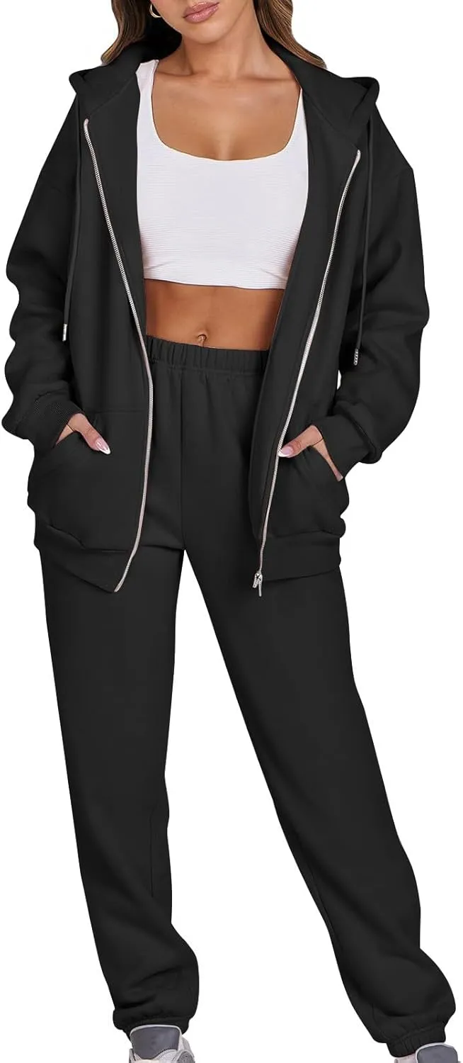 Track Suits for Women Set 2 Piece Sweatsuit Fleece Lined Lounge Set Zip Up Sweatshirt and Sweatpants Casual Outfit