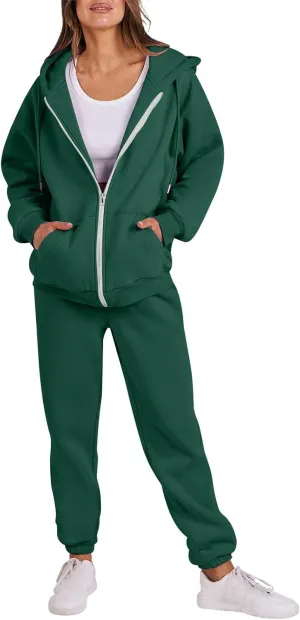 Track Suits for Women Set 2 Piece Sweatsuit Fleece Lined Lounge Set Zip Up Sweatshirt and Sweatpants Casual Outfit