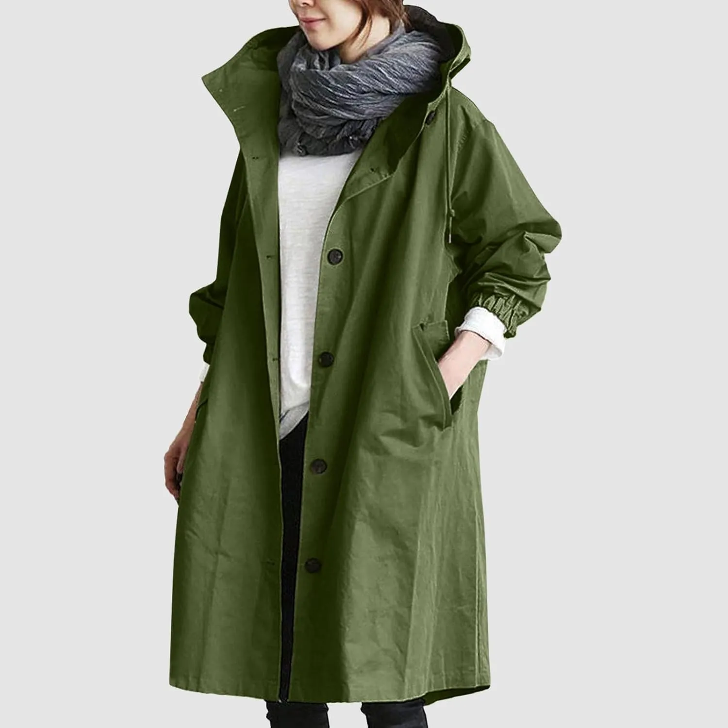 Trench Coat for Women 2025 Fall Winter Trendy Button Long Outwear Solid Color Long Sleeve Cute Jacket with Pockets