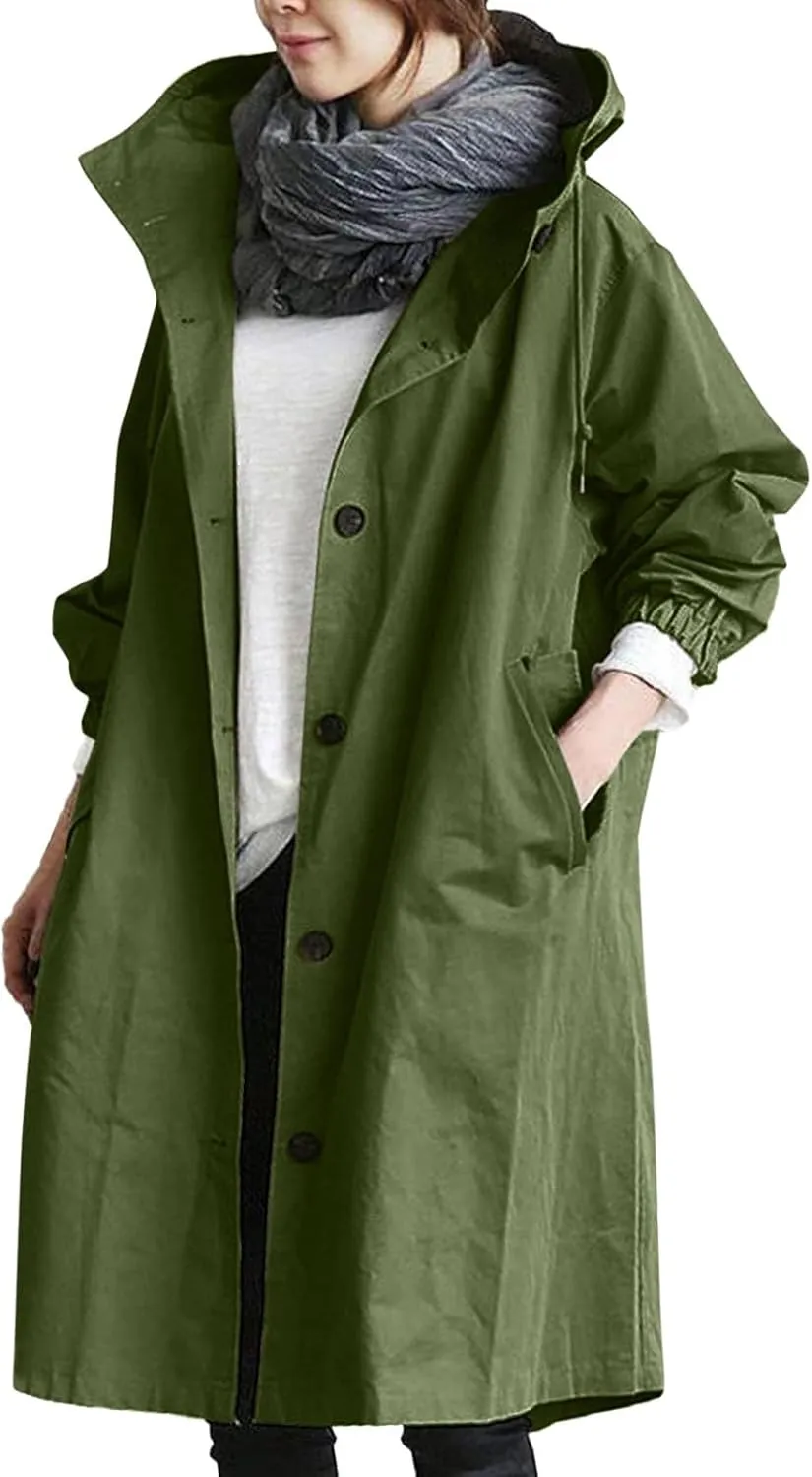 Trench Coat for Women 2025 Fall Winter Trendy Button Long Outwear Solid Color Long Sleeve Cute Jacket with Pockets