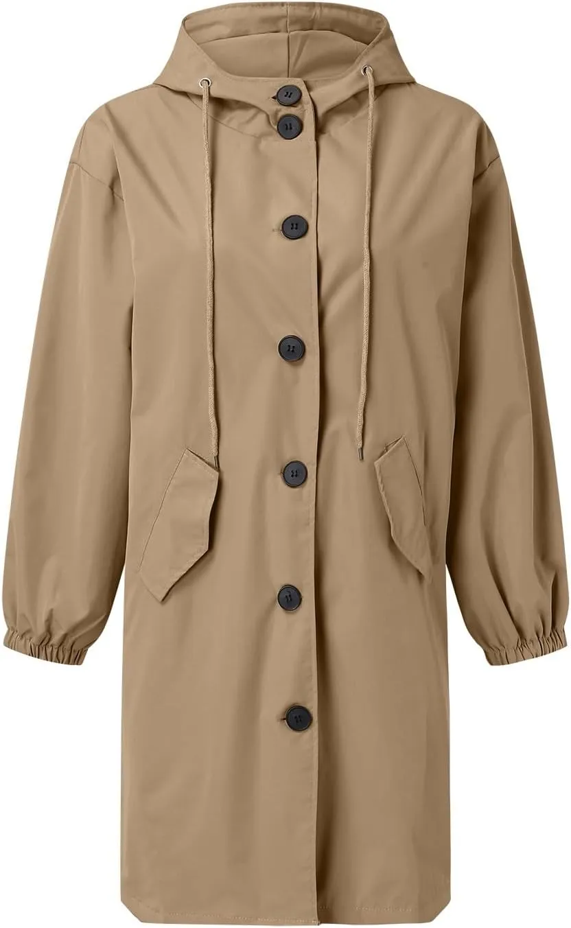 Trench Coat for Women 2025 Fall Winter Trendy Button Long Outwear Solid Color Long Sleeve Cute Jacket with Pockets