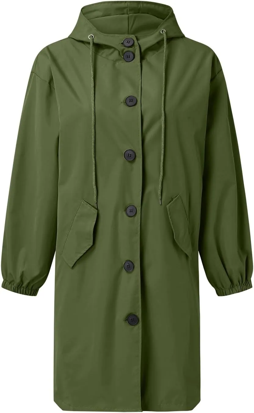 Trench Coat for Women 2025 Fall Winter Trendy Button Long Outwear Solid Color Long Sleeve Cute Jacket with Pockets