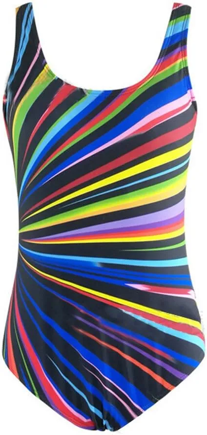 Tummy Control Swim Suits, Women One Piece Bright Striped Bathing Suits