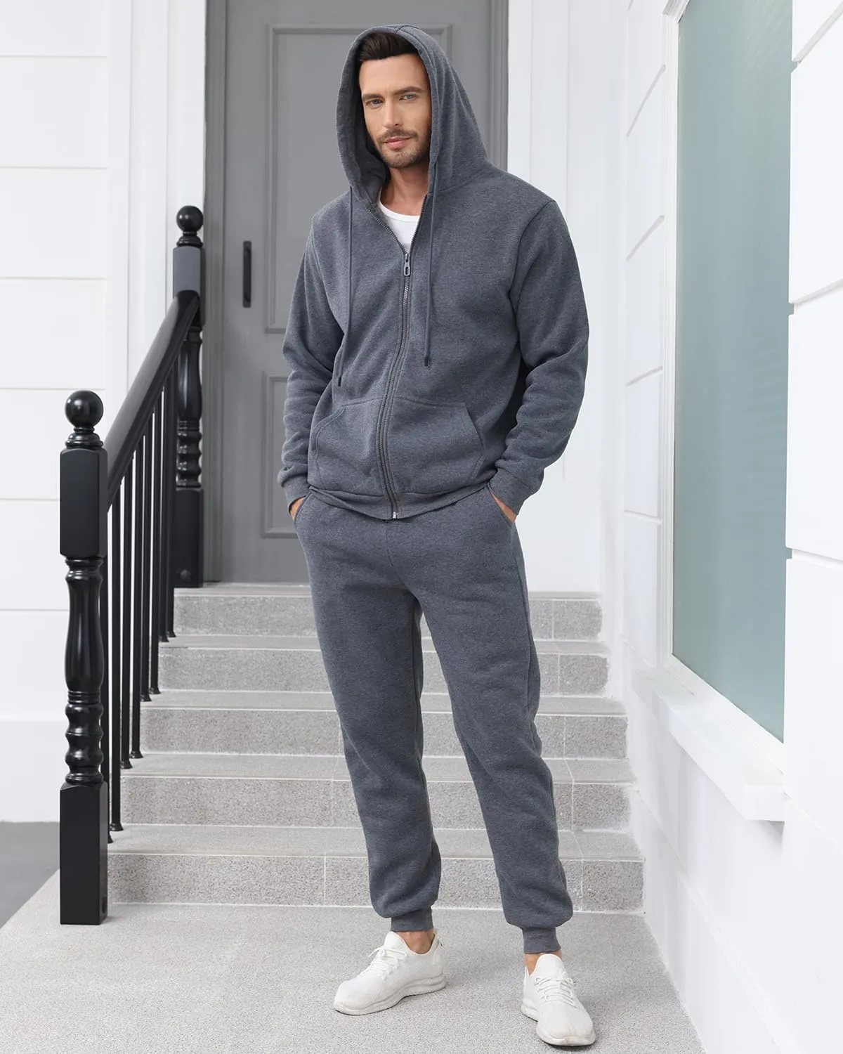 TUVEKE Mens Sweatsuit Casual Sweat Suits for Men 2 Piece Jogging Suits Sets Full Zip Hoodie and Pants Track Suits Mens Set