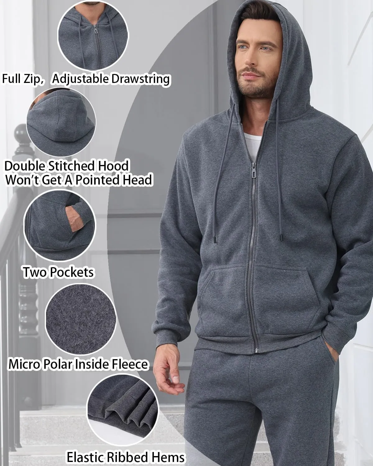 TUVEKE Mens Sweatsuit Casual Sweat Suits for Men 2 Piece Jogging Suits Sets Full Zip Hoodie and Pants Track Suits Mens Set