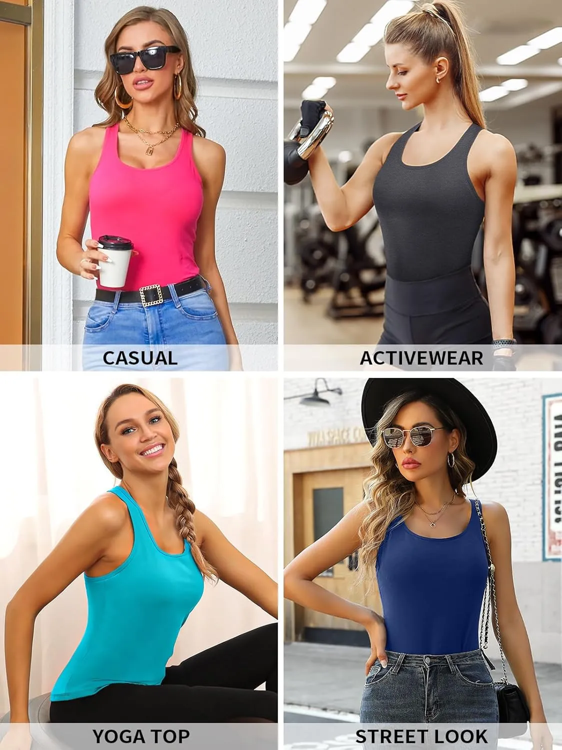 V FOR CITY Womens Shelf Bra Tank Tops Racerback Workout Camis Yoga Shirt Cotton Undershirt 2 Pack