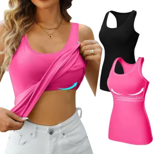 V FOR CITY Womens Shelf Bra Tank Tops Racerback Workout Camis Yoga Shirt Cotton Undershirt 2 Pack