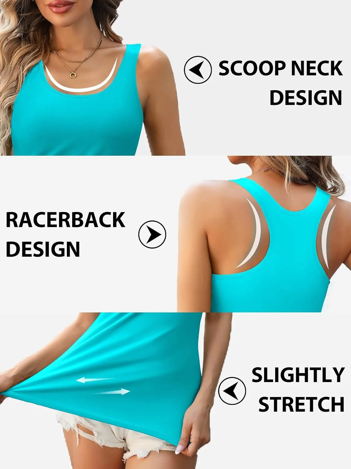 V FOR CITY Womens Shelf Bra Tank Tops Racerback Workout Camis Yoga Shirt Cotton Undershirt 2 Pack