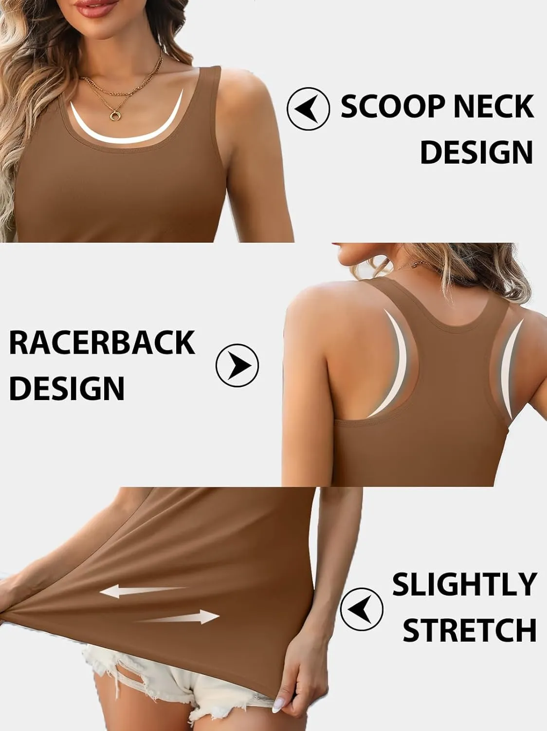 V FOR CITY Womens Shelf Bra Tank Tops Racerback Workout Camis Yoga Shirt Cotton Undershirt 2 Pack