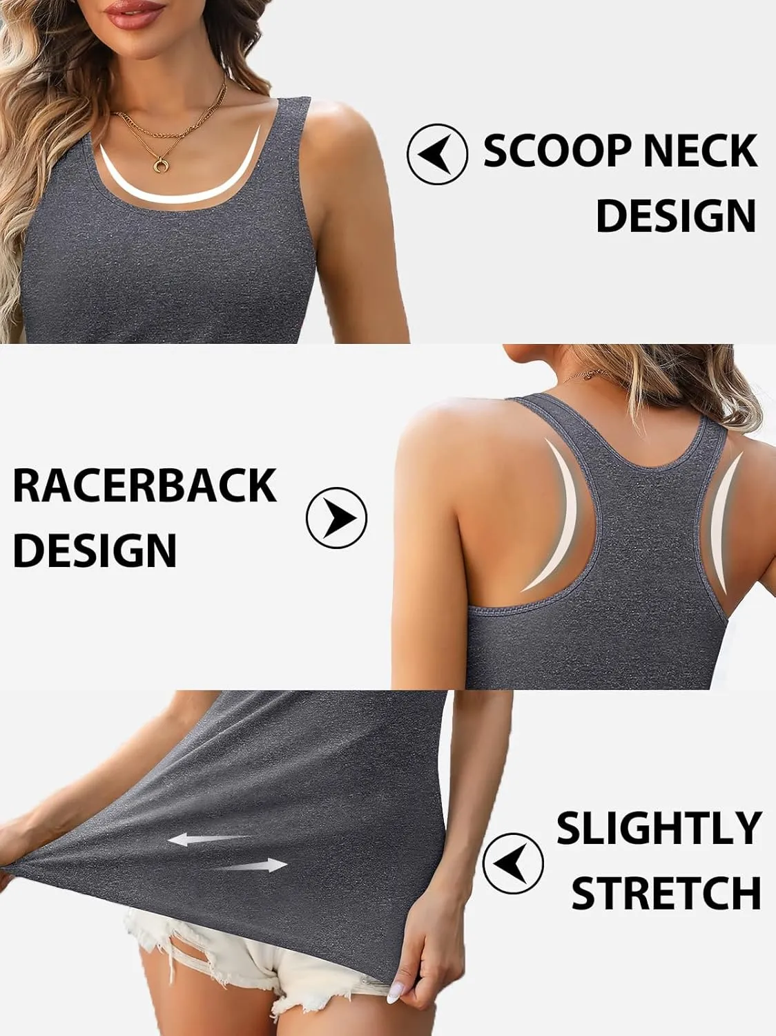 V FOR CITY Womens Shelf Bra Tank Tops Racerback Workout Camis Yoga Shirt Cotton Undershirt 2 Pack