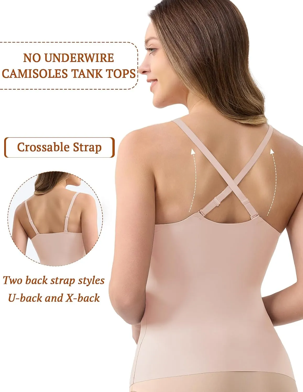 V-Neck Seamless Camisoles Tank Tops with Built in Bra for Women Summer Workout Going Out Tankini Camis