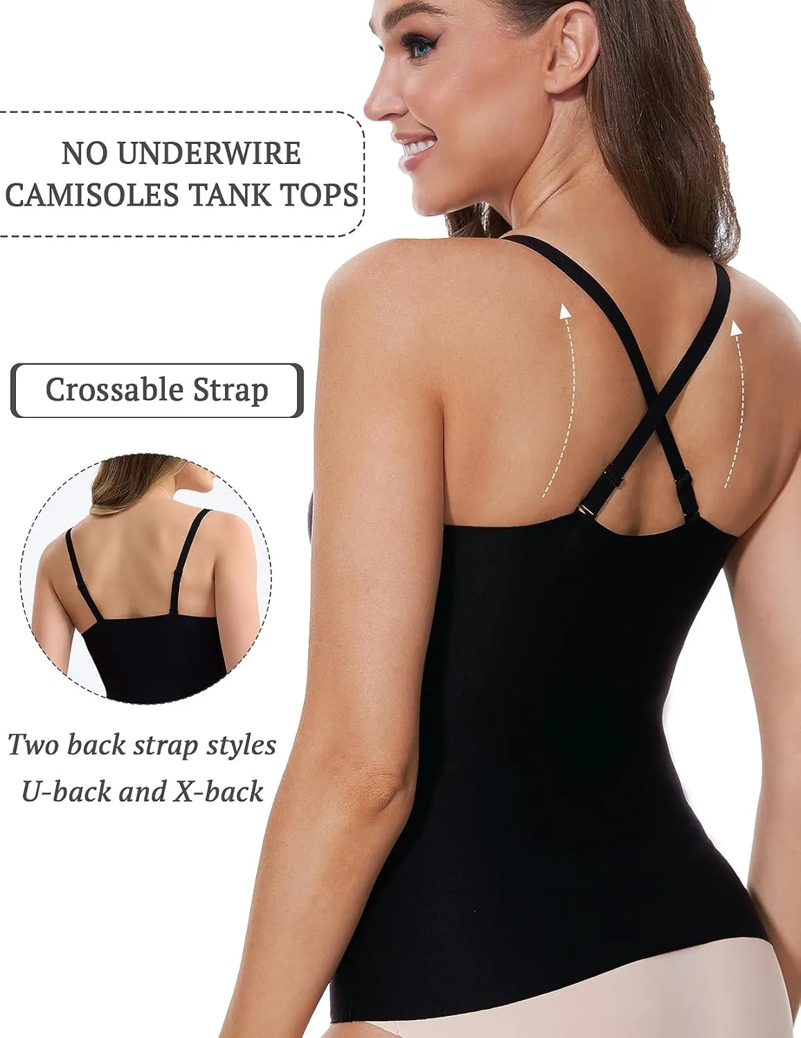 V-Neck Seamless Camisoles Tank Tops with Built in Bra for Women Summer Workout Going Out Tankini Camis