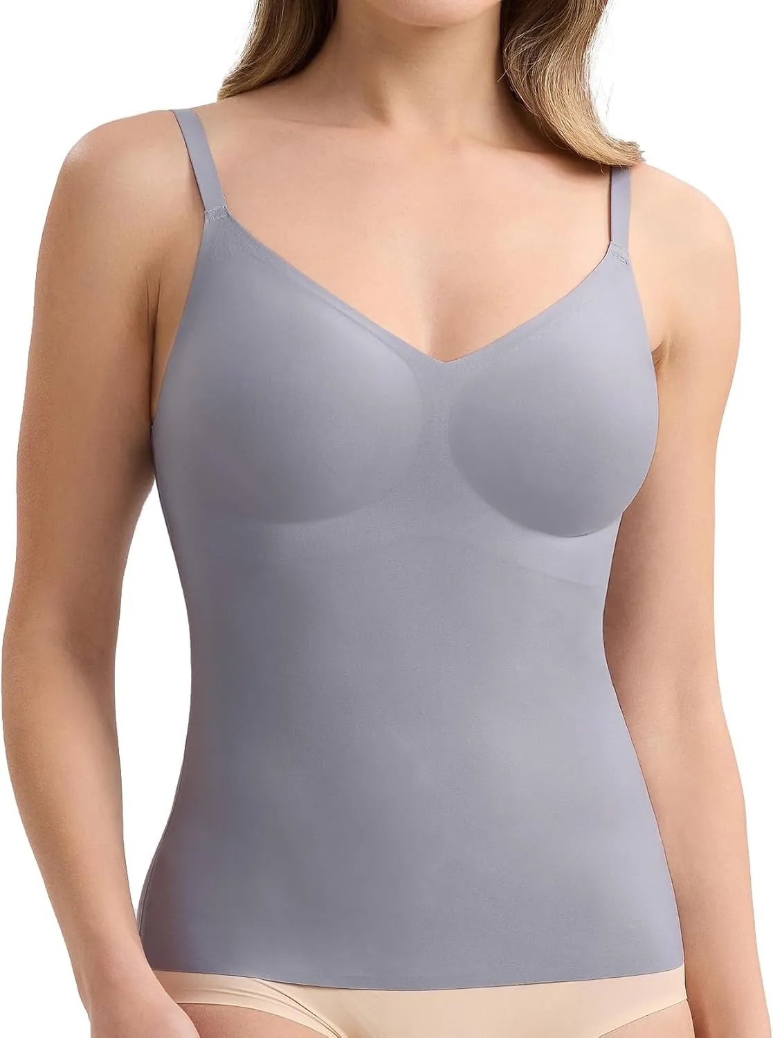 V-Neck Seamless Camisoles Tank Tops with Built in Bra for Women Summer Workout Going Out Tankini Camis