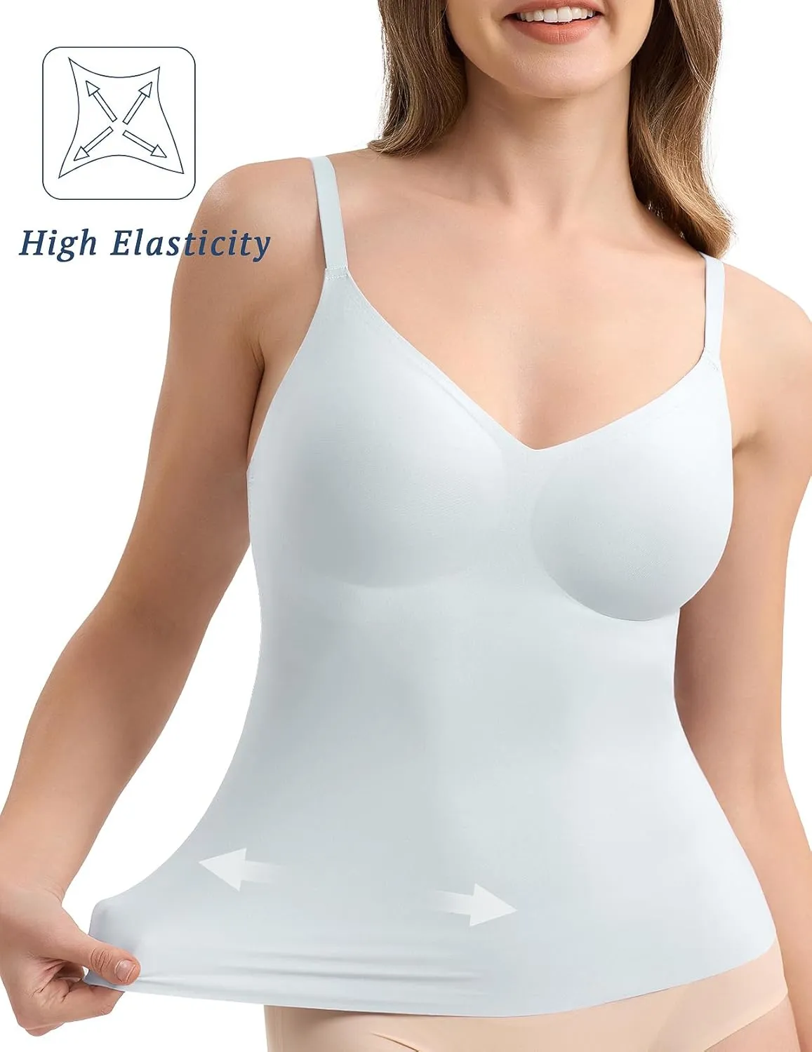 V-Neck Seamless Camisoles Tank Tops with Built in Bra for Women Summer Workout Going Out Tankini Camis
