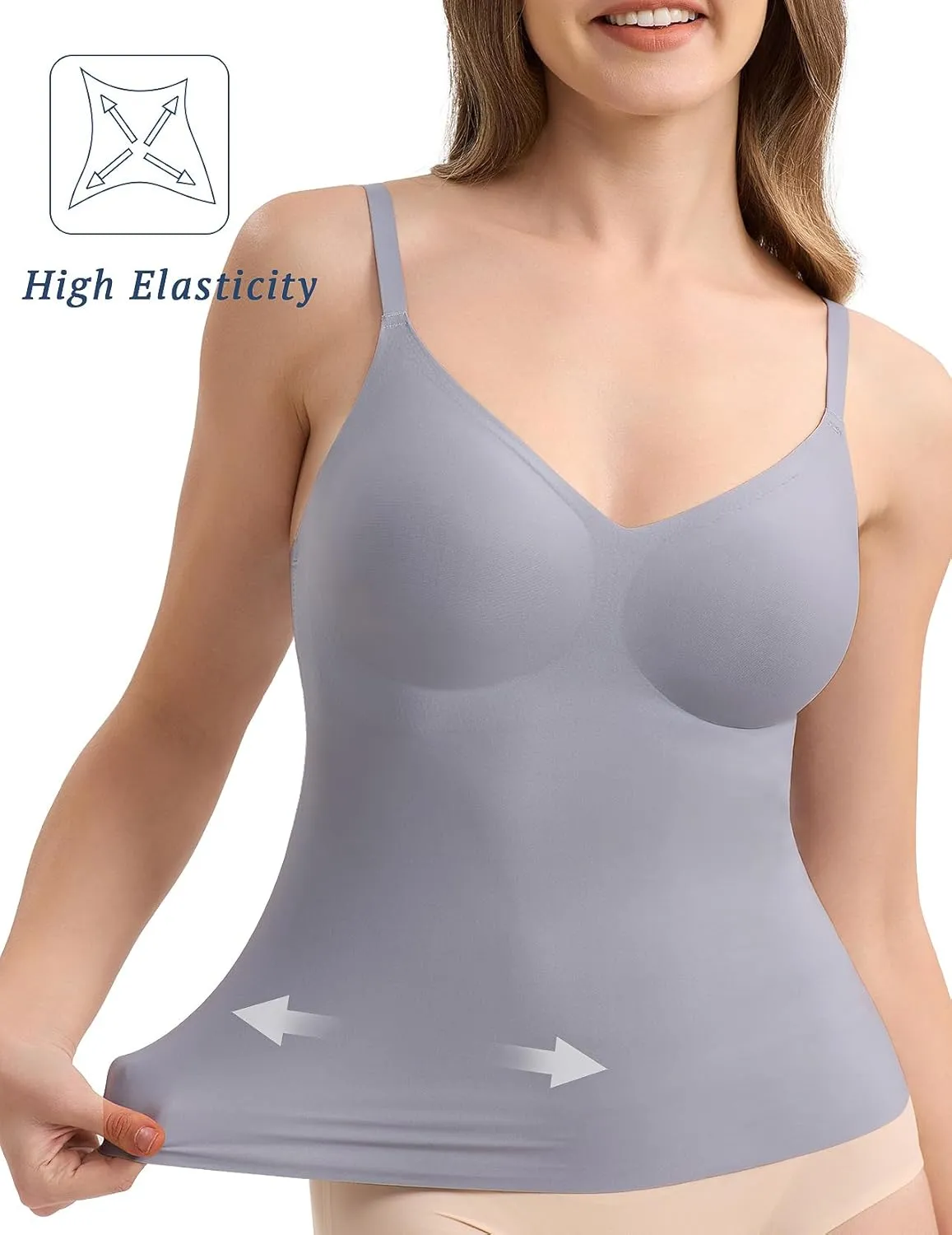 V-Neck Seamless Camisoles Tank Tops with Built in Bra for Women Summer Workout Going Out Tankini Camis
