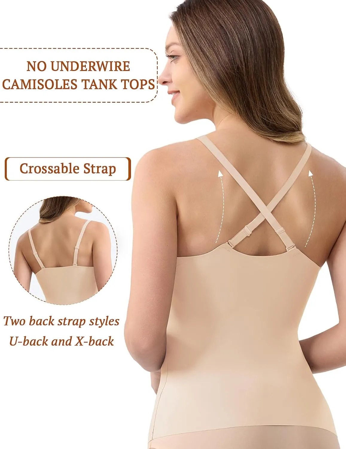 V-Neck Seamless Camisoles Tank Tops with Built in Bra for Women Summer Workout Going Out Tankini Camis