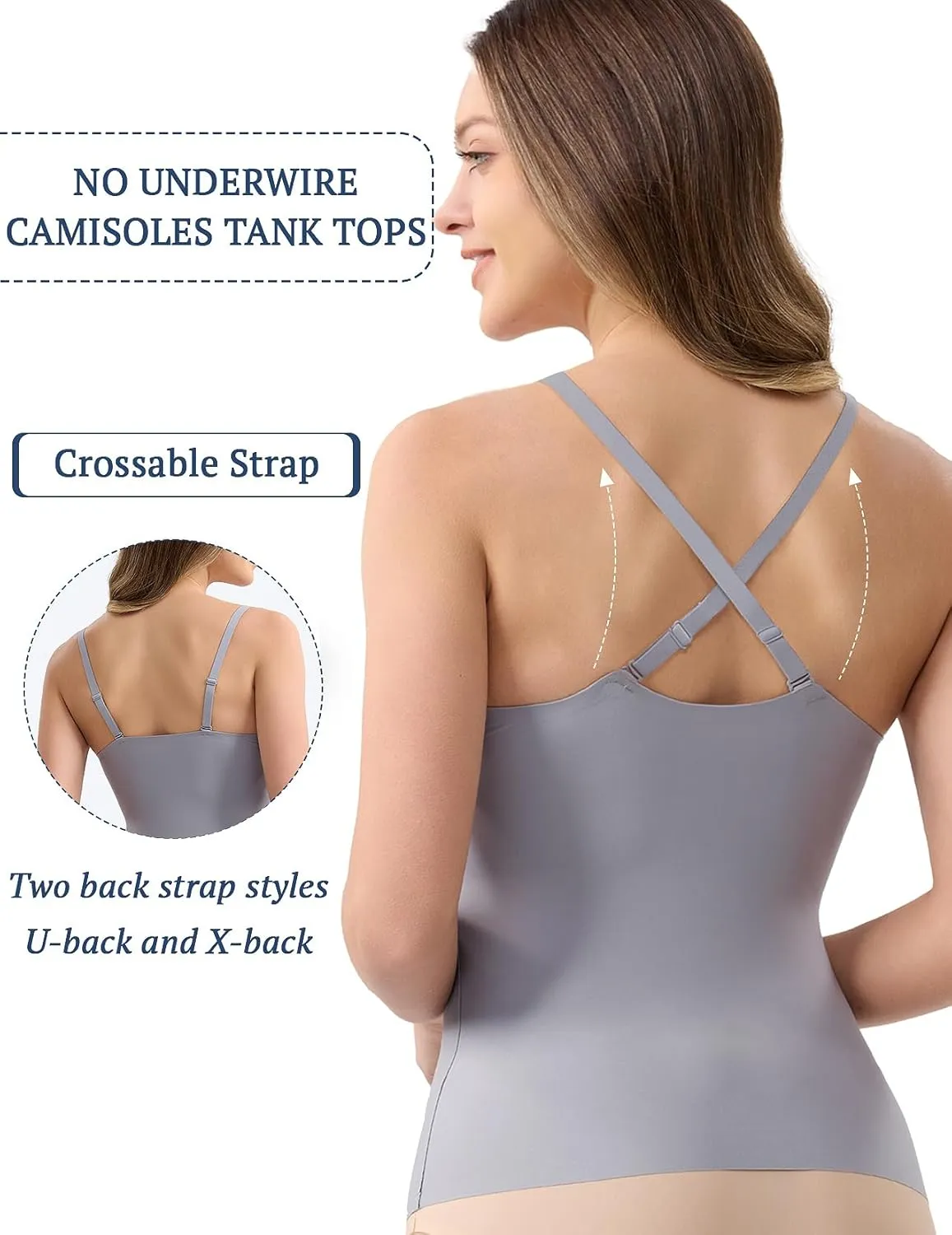 V-Neck Seamless Camisoles Tank Tops with Built in Bra for Women Summer Workout Going Out Tankini Camis
