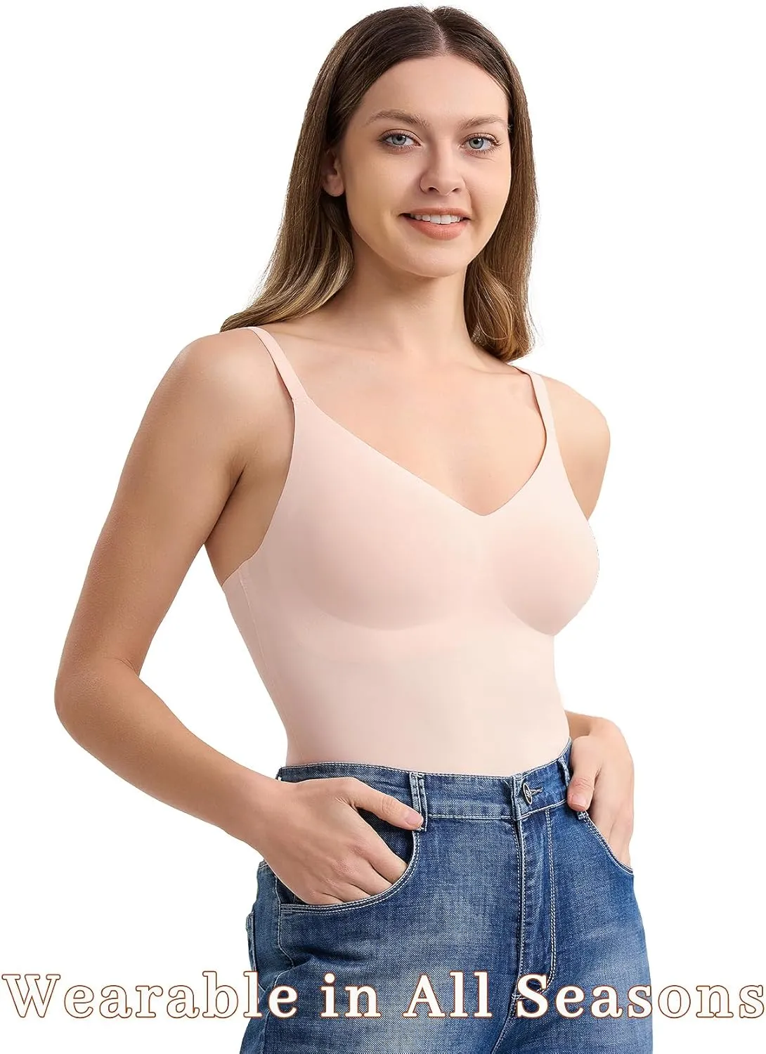 V-Neck Seamless Camisoles Tank Tops with Built in Bra for Women Summer Workout Going Out Tankini Camis
