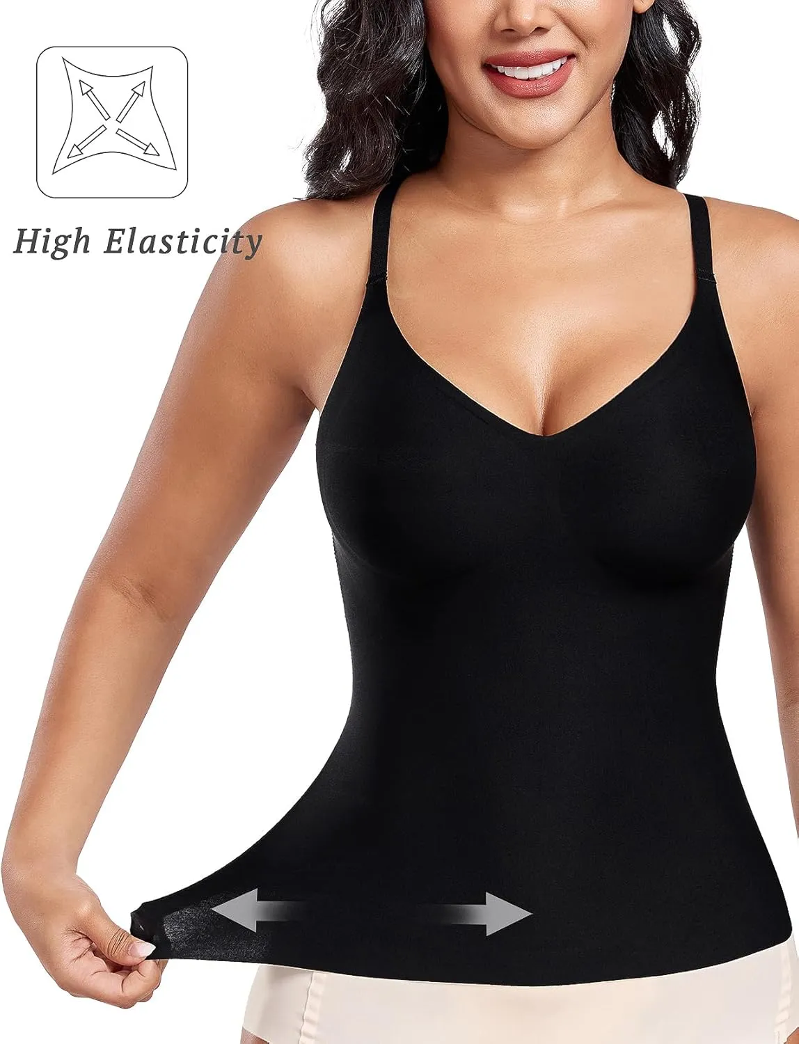 V-Neck Seamless Camisoles Tank Tops with Built in Bra for Women Summer Workout Going Out Tankini Camis