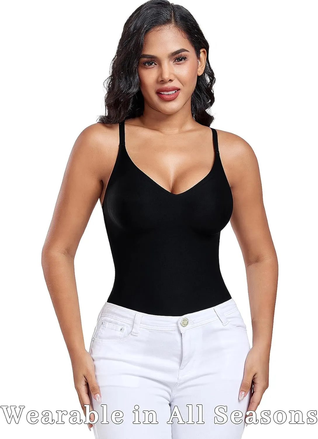 V-Neck Seamless Camisoles Tank Tops with Built in Bra for Women Summer Workout Going Out Tankini Camis