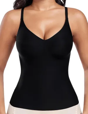 V-Neck Seamless Camisoles Tank Tops with Built in Bra for Women Summer Workout Going Out Tankini Camis