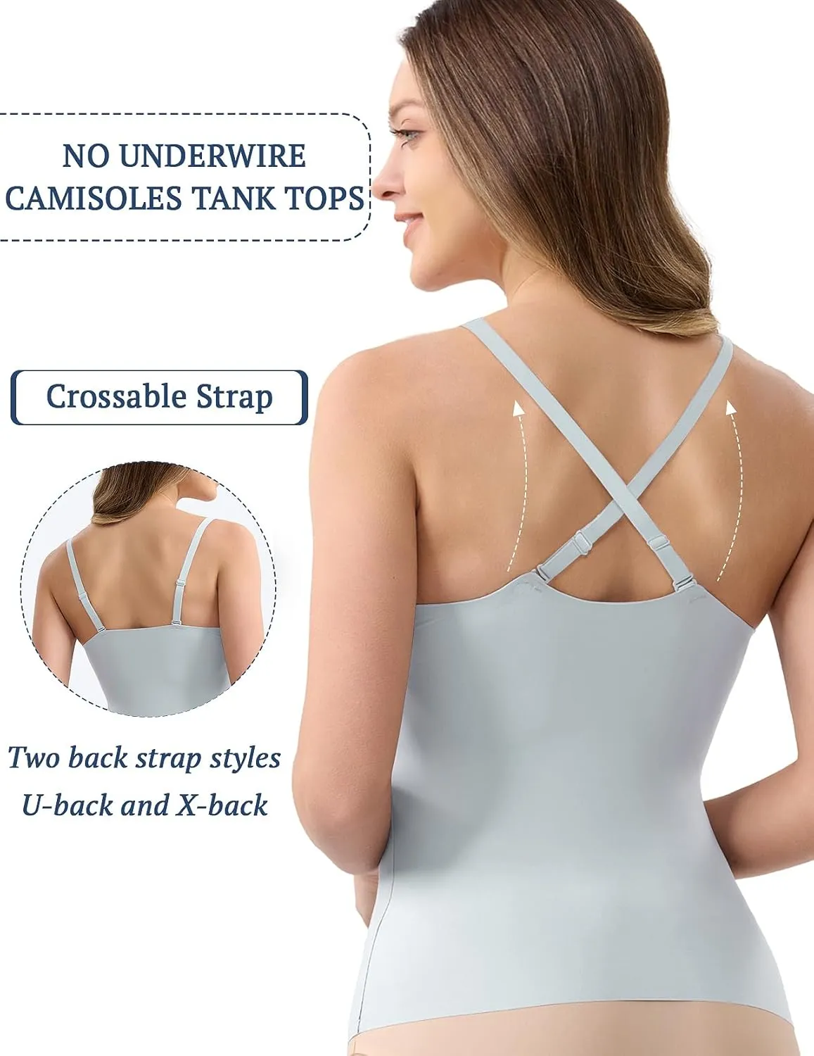 V-Neck Seamless Camisoles Tank Tops with Built in Bra for Women Summer Workout Going Out Tankini Camis
