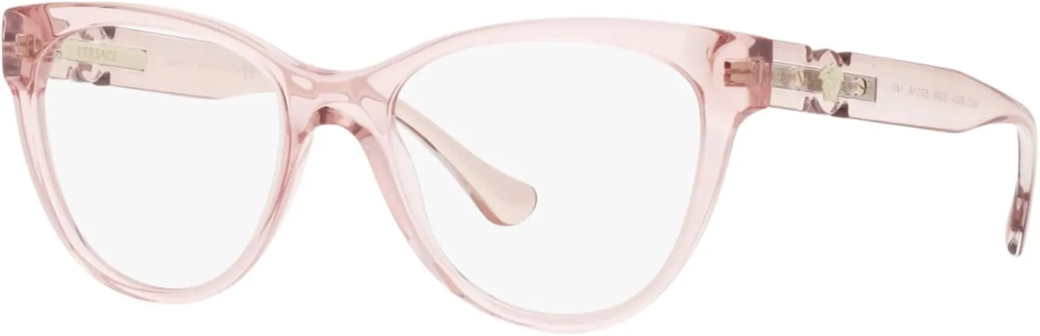 Versace VE3304 53mm Non-Polarized Glasses for Women - Transparent Pink Cat Eye Acetate Frame with Pink Temples, Lightweight & Comfortable Eyeglasses for Prolonged use, eShades Eyewear Kit Included