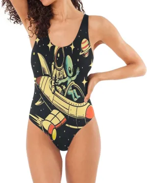 Vintage Nautical Inkfish Starfish Woman's Bathing Suits, Backless Bathing Suits for Women