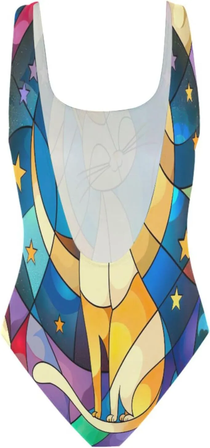 Vintage Nautical Inkfish Starfish Woman's Bathing Suits, Backless Bathing Suits for Women