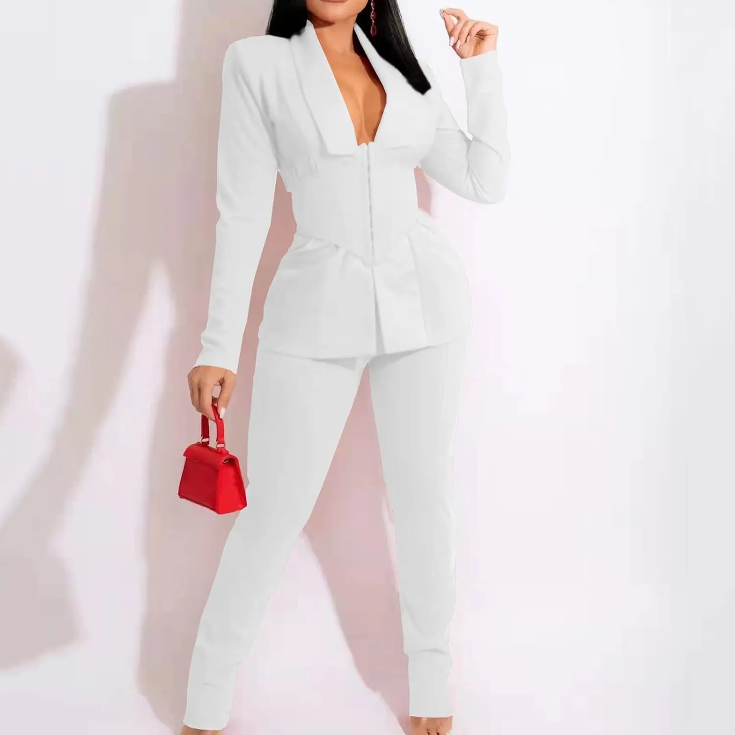 WABEOR Business Casual Outfits for Women Plus Size Formal Pantsuits Evening Party Cocktail Wedding Classy Elegant Pants Suit