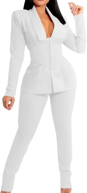 WABEOR Business Casual Outfits for Women Plus Size Formal Pantsuits Evening Party Cocktail Wedding Classy Elegant Pants Suit