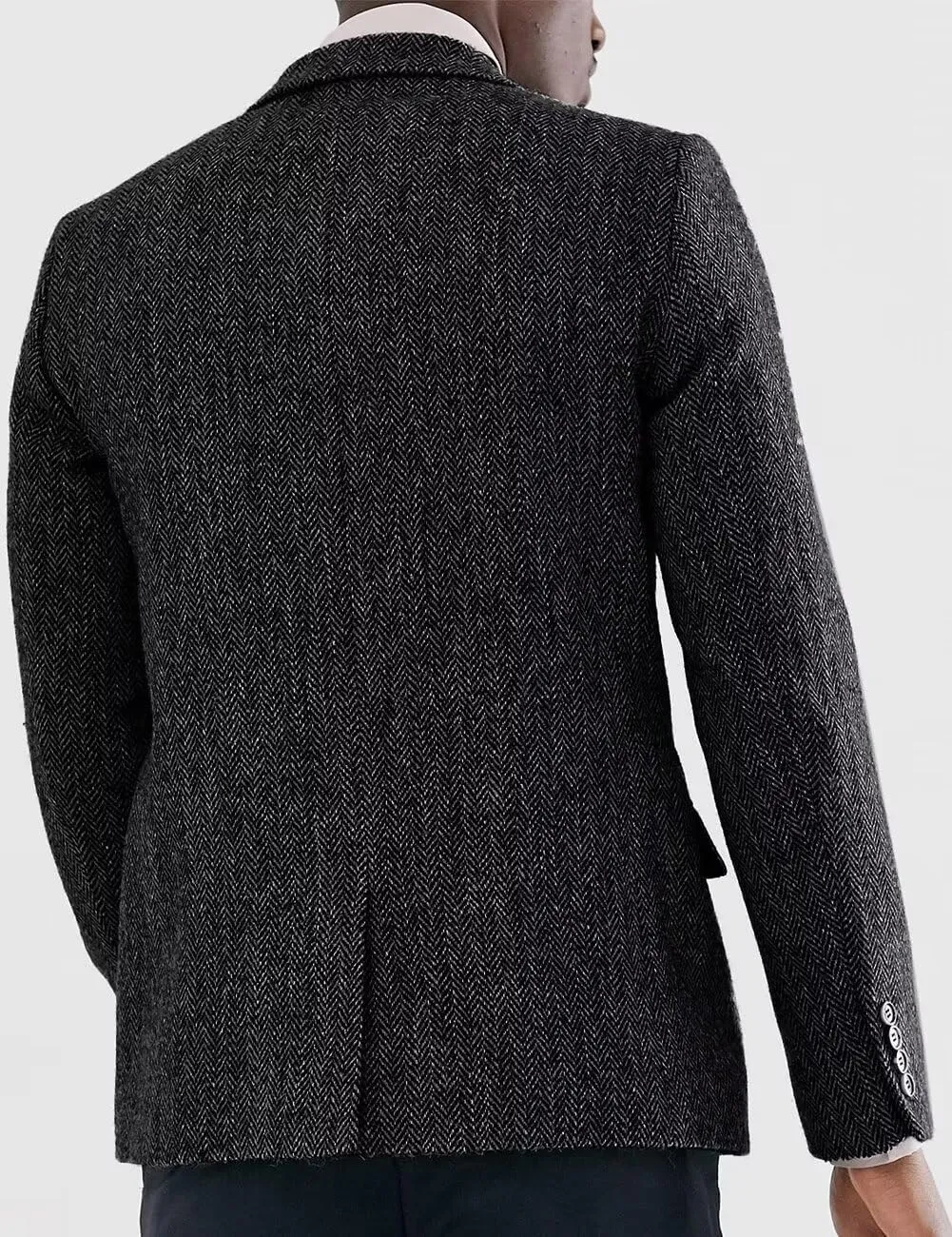 Wangyue Men's Tweed Herringbone 3 Piece Suits Formal Regular Fit Wedding Groom Suits
