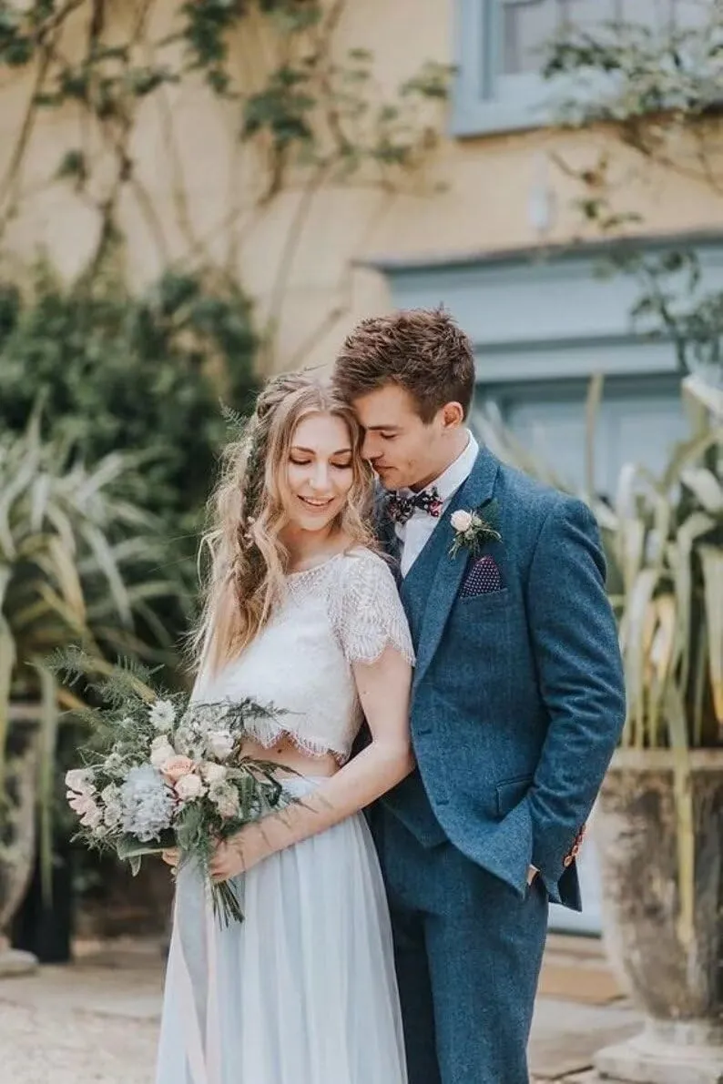 Wangyue Tweed Suits for Men Slim Fit 3 Piece Suit Double Breasted Herringbone Tweed Suit Wool Suits 1920s Wedding Suits